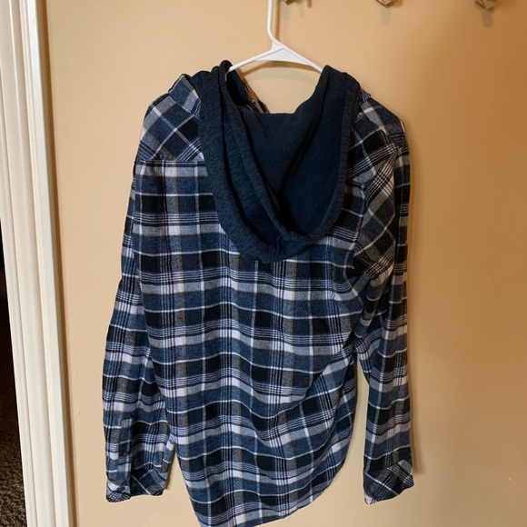 Long sleeve flannel button up w/hoodie - Picture 3 of 3